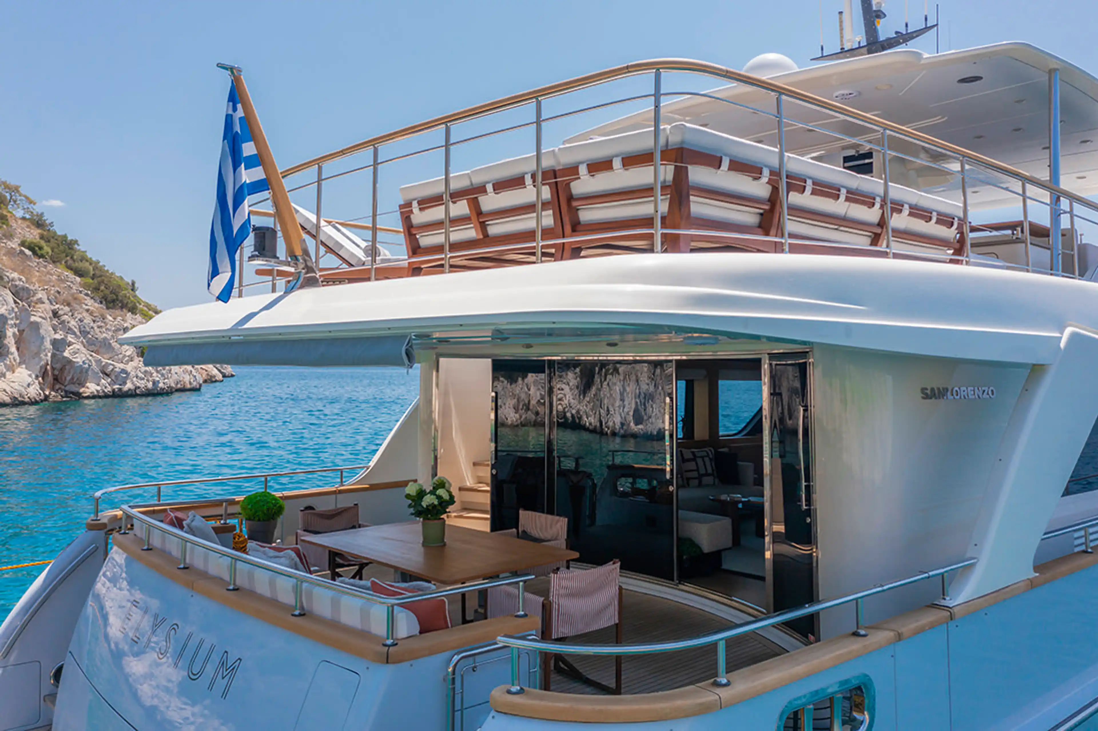 Sunset dining on the super yacht deck