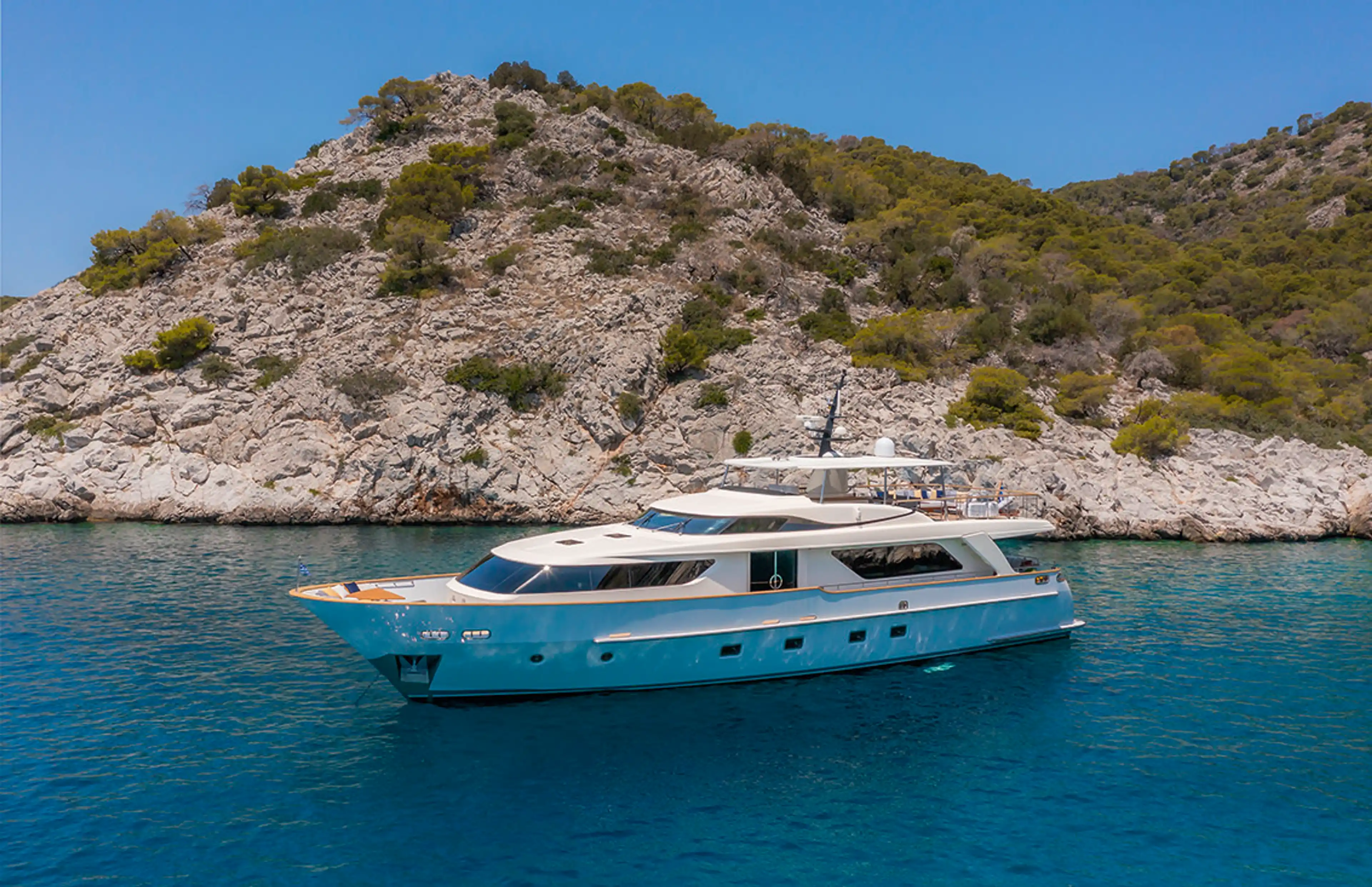 Elysium super yacht anchored on the Aegean
